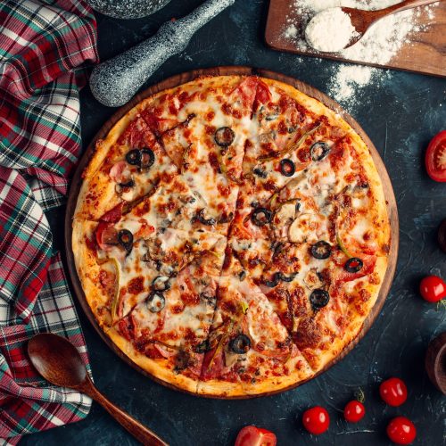 top-view-mixed-pizza-with-tomato-black-olive-melted-cheese